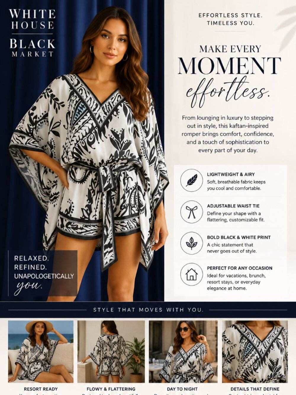 White House Black Market Kaftan Romper Size M